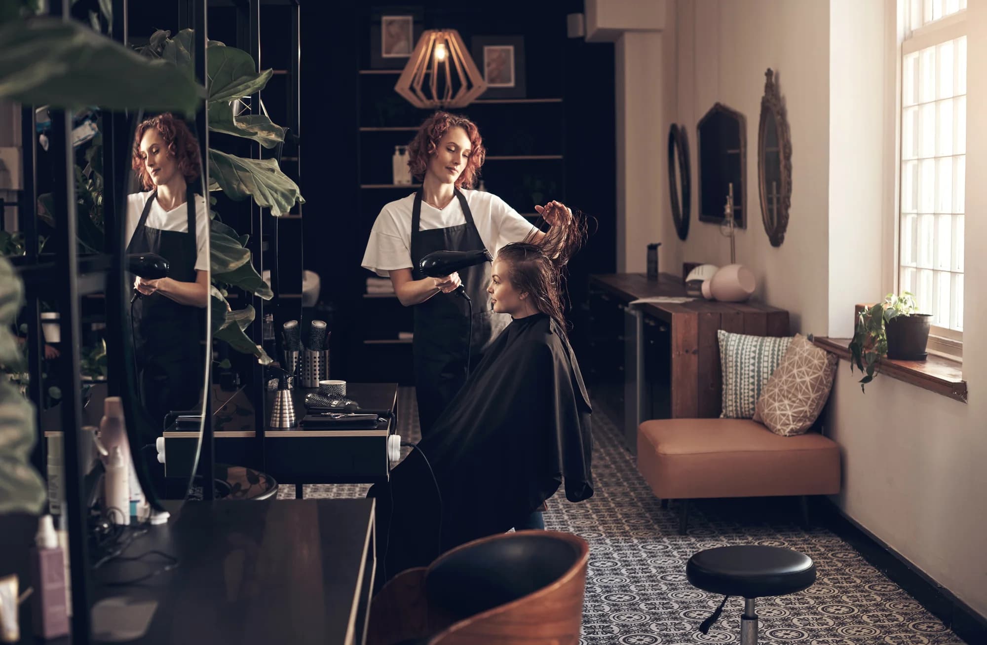 Woman relaxing in salon waiting area